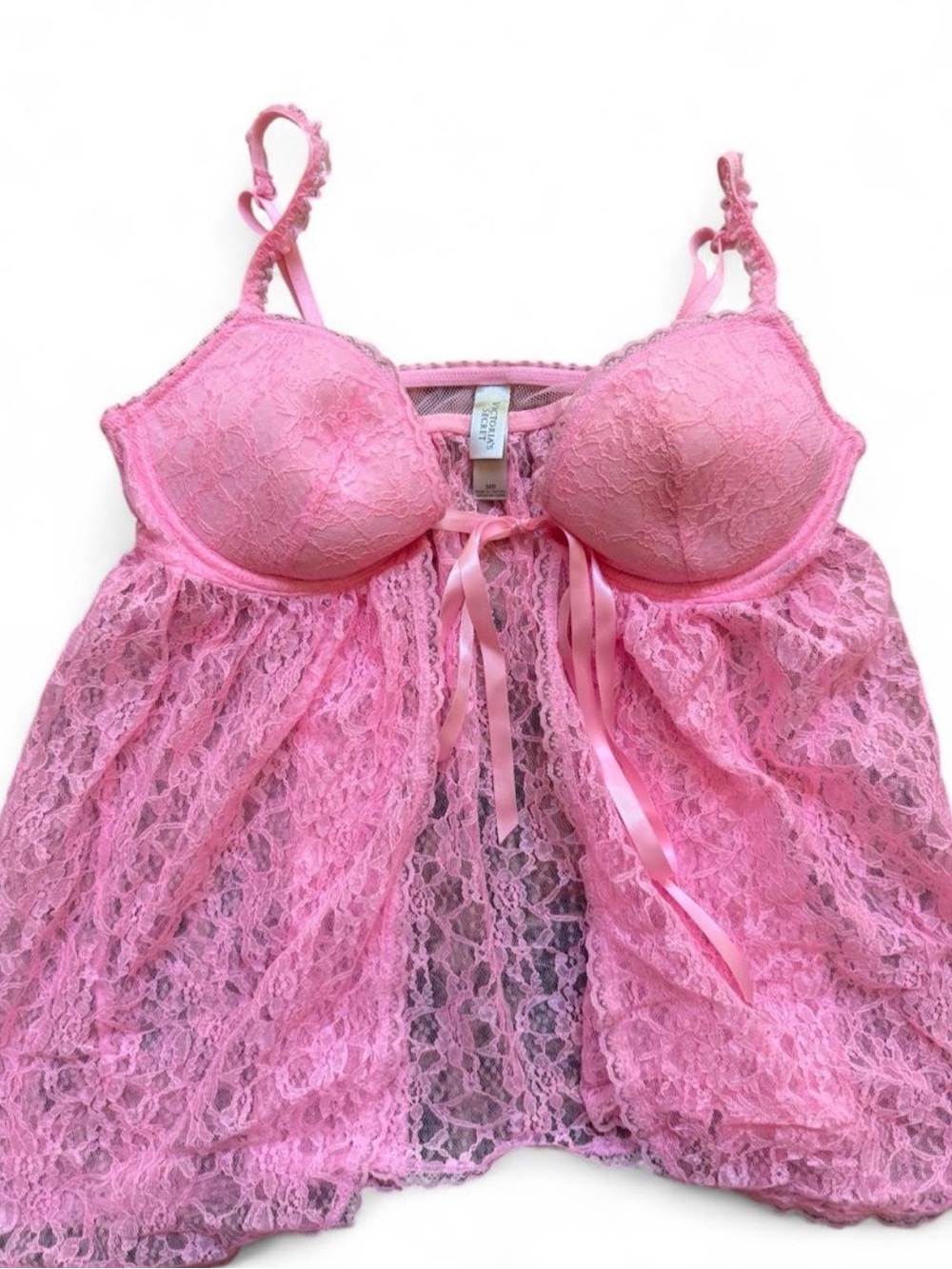 Y2K Victorias Secret Babydoll Pink Lingerie Top 36B Girly Coquette Sexy Festival